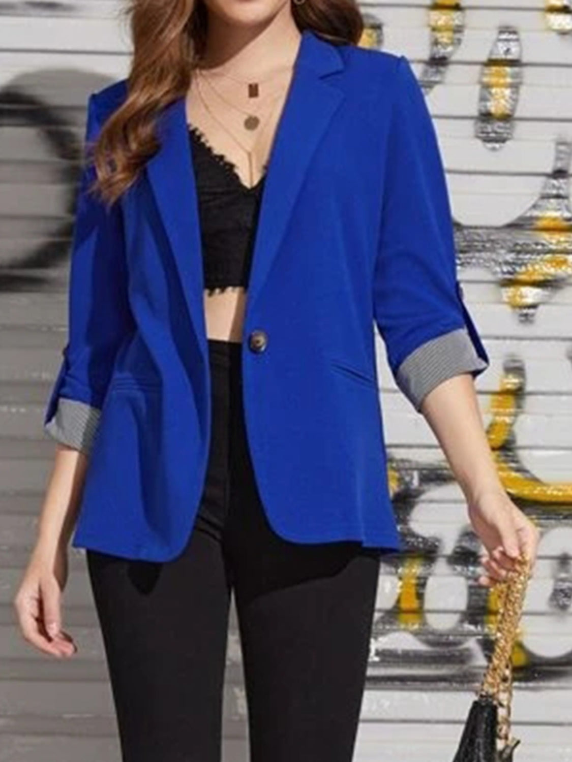 Lapel Collar Roll-Tab Sleeve Blazer-Krush Kandy, Women's Online Fashion Boutique Located in Phoenix, Arizona (Scottsdale Area)