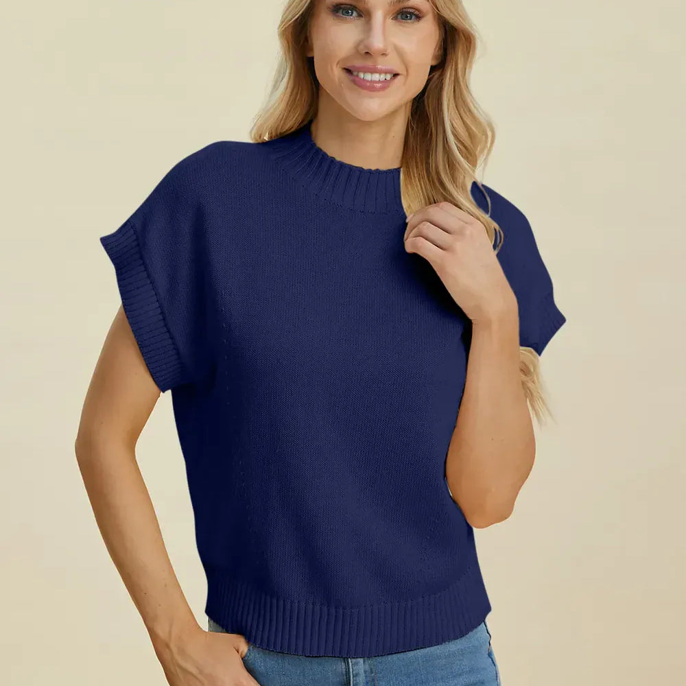 Double Take Full Size Mock Neck Short Sleeve Sweater-Krush Kandy, Women's Online Fashion Boutique Located in Phoenix, Arizona (Scottsdale Area)