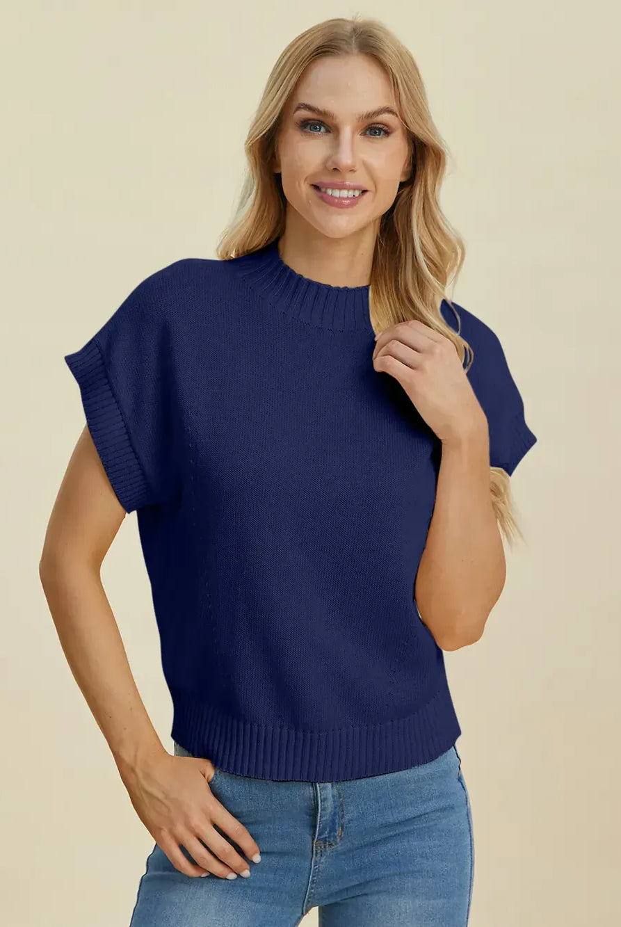 Double Take Full Size Mock Neck Short Sleeve Sweater-Krush Kandy, Women's Online Fashion Boutique Located in Phoenix, Arizona (Scottsdale Area)
