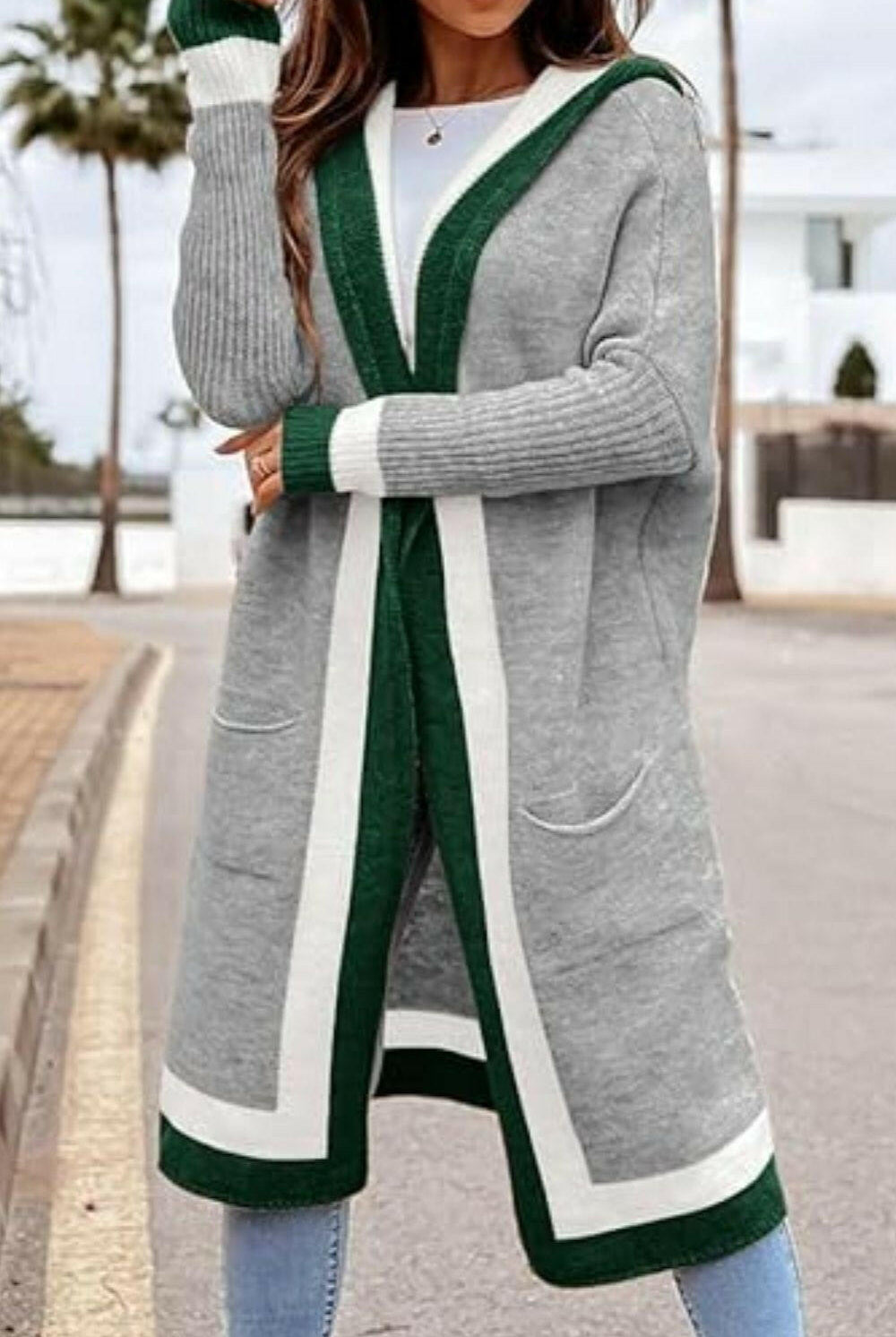 Pocketed Contrast Long Sleeve Hooded Cardigan-Krush Kandy, Women's Online Fashion Boutique Located in Phoenix, Arizona (Scottsdale Area)