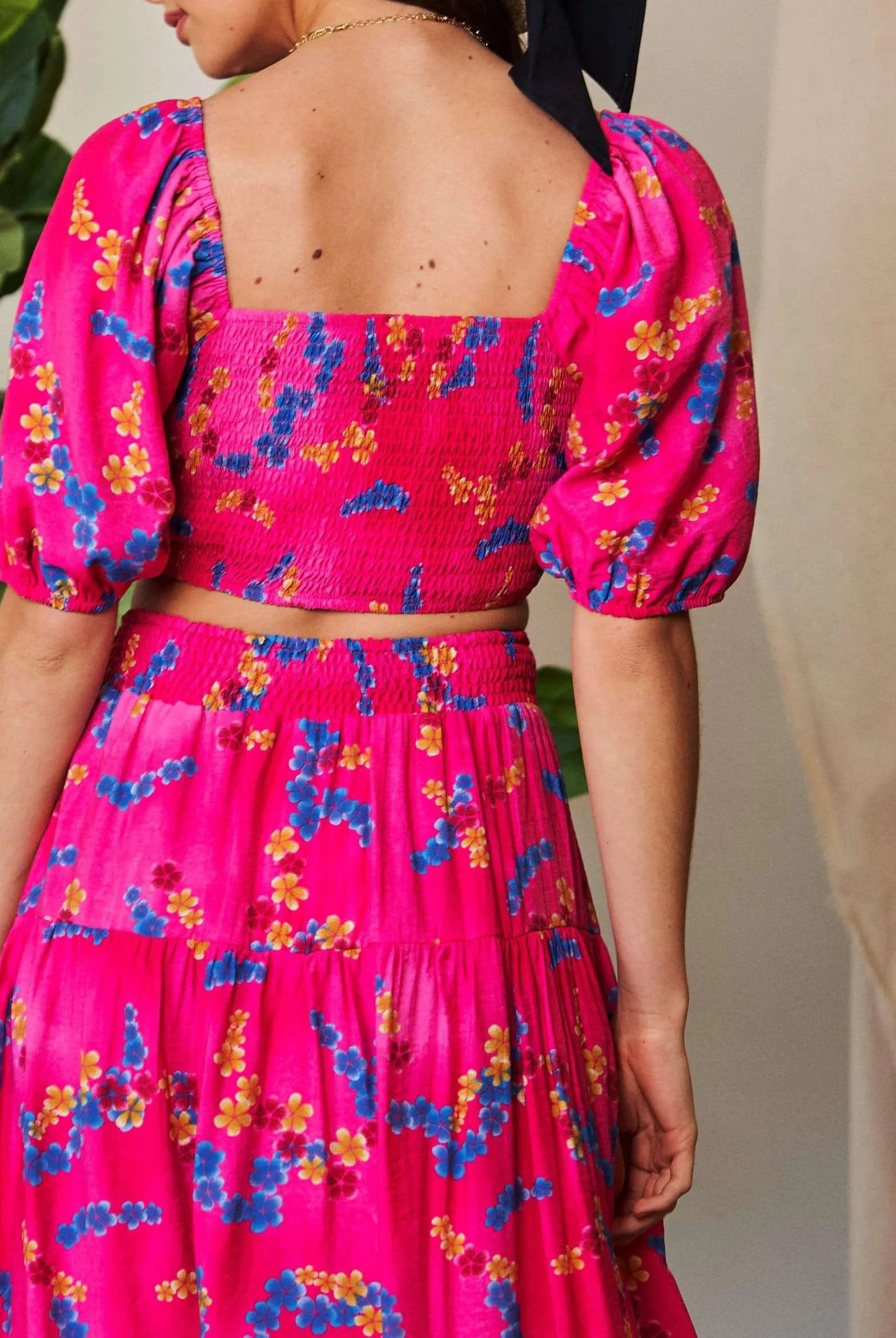 Davi & Dani Smocing Bodice Puff Short Sleeve Printed Crop Top-2 Piece Outfit Sets-Krush Kandy, Women's Online Fashion Boutique Located in Phoenix, Arizona (Scottsdale Area)