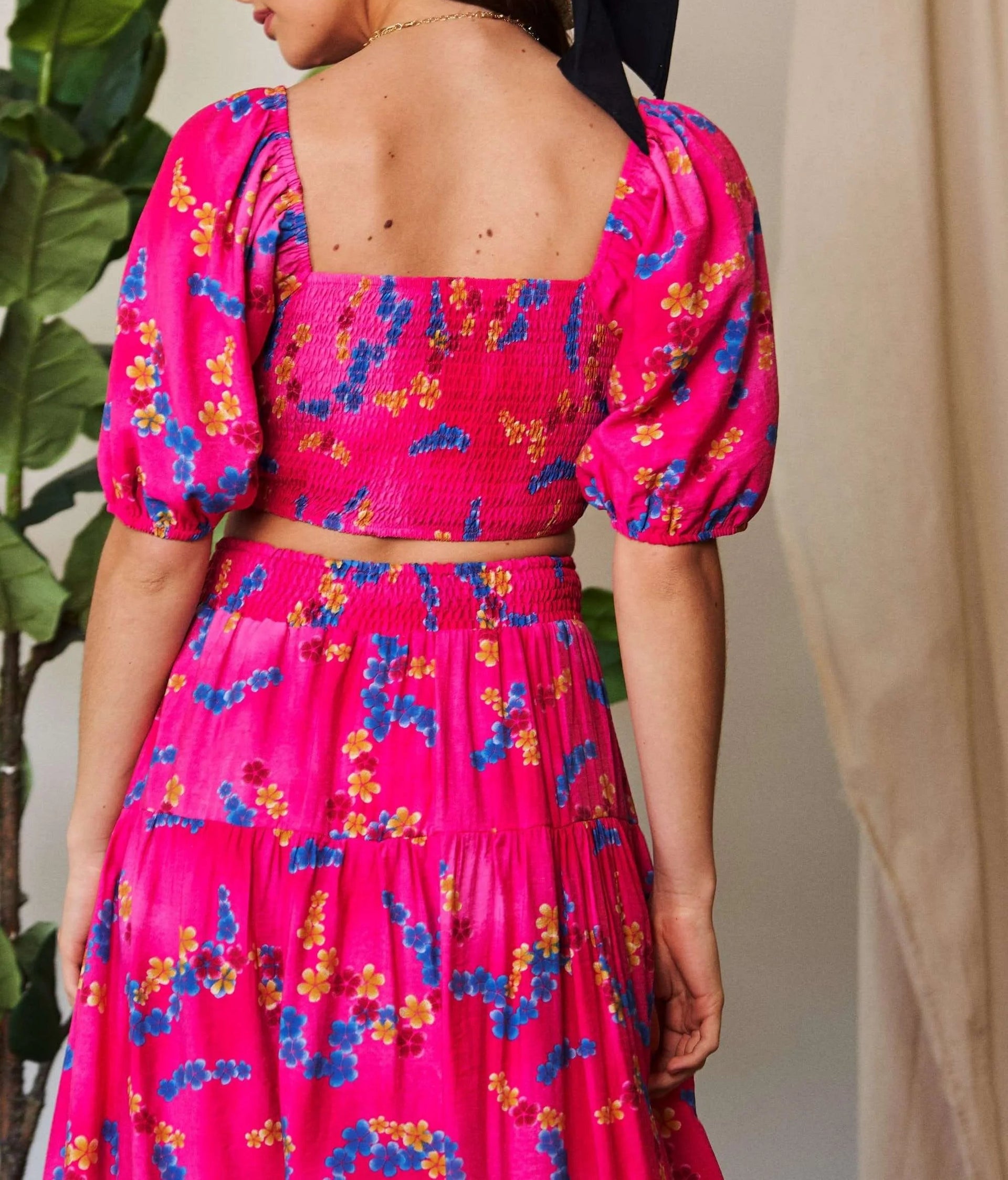 Davi & Dani Smocing Bodice Puff Short Sleeve Printed Crop Top-2 Piece Outfit Sets-Krush Kandy, Women's Online Fashion Boutique Located in Phoenix, Arizona (Scottsdale Area)