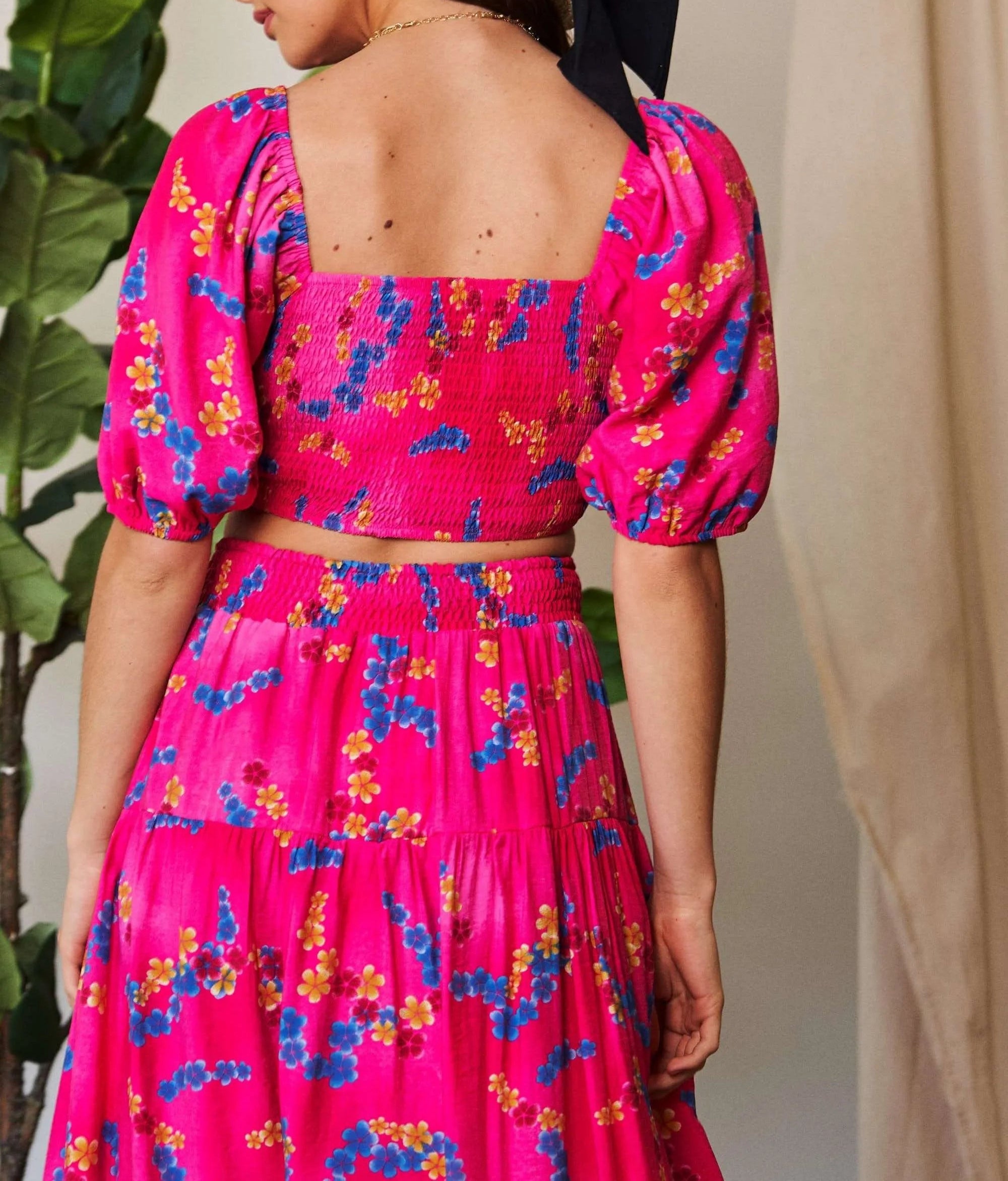 Davi & Dani Smocing Bodice Puff Short Sleeve Printed Crop Top-2 Piece Outfit Sets-Krush Kandy, Women's Online Fashion Boutique Located in Phoenix, Arizona (Scottsdale Area)