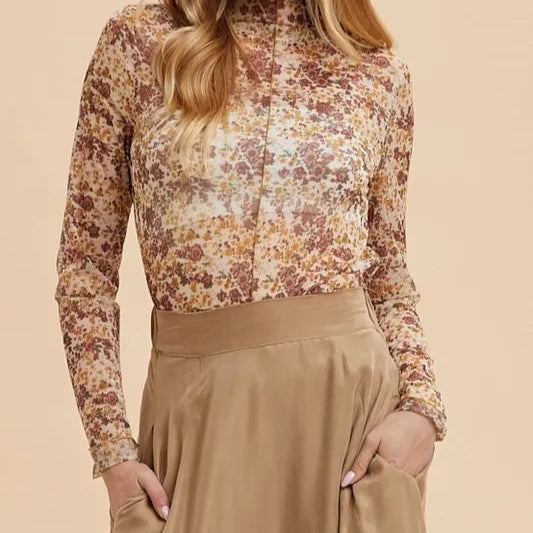 Annie Wear Floral Lettuce Hem Sheer Mesh Top-Tops-Krush Kandy, Women's Online Fashion Boutique Located in Phoenix, Arizona (Scottsdale Area)