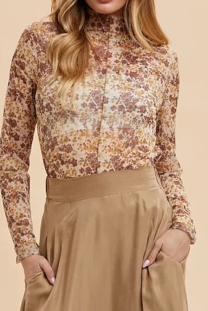 Annie Wear Floral Lettuce Hem Sheer Mesh Top-Tops-Krush Kandy, Women's Online Fashion Boutique Located in Phoenix, Arizona (Scottsdale Area)
