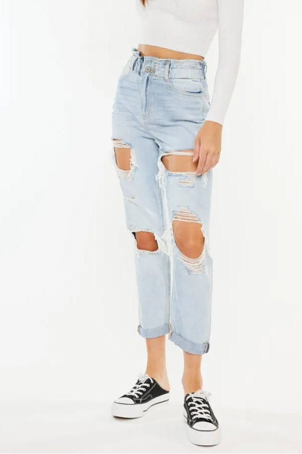 Kancan Open Pack Paperbag Mom Jeans-Denim-Krush Kandy, Women's Online Fashion Boutique Located in Phoenix, Arizona (Scottsdale Area)