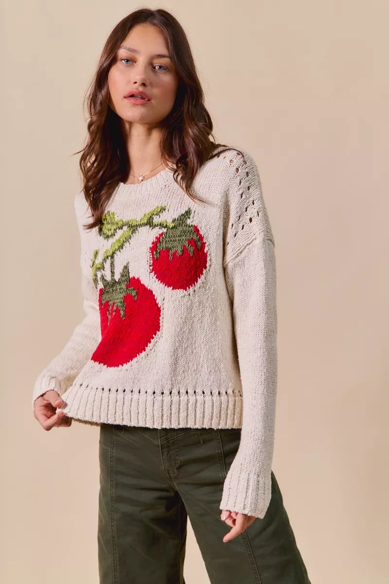 SO ME Vegetable Round Neck Long Sleeve Sweater-Sweater-Krush Kandy, Women's Online Fashion Boutique Located in Phoenix, Arizona (Scottsdale Area)