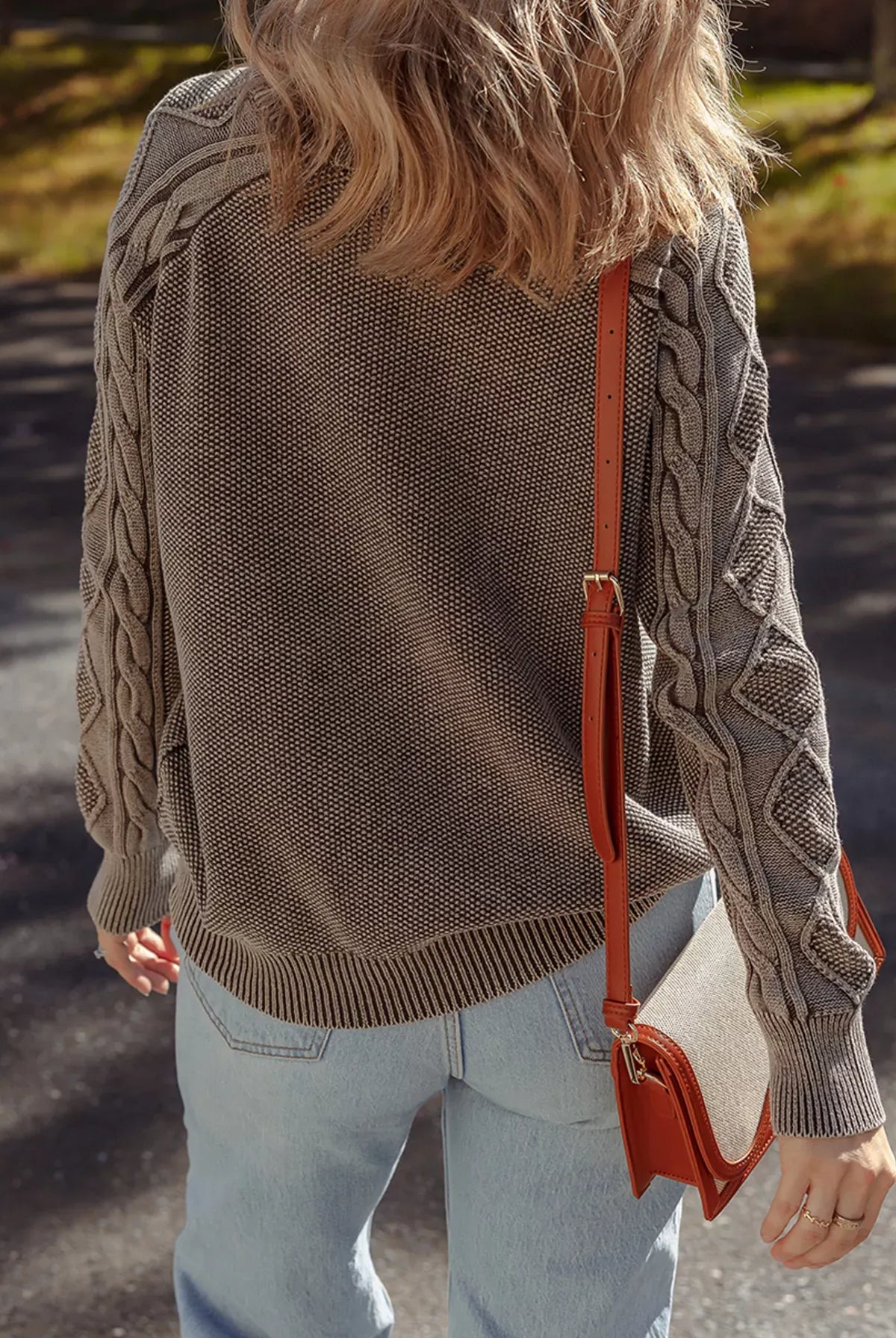 Contrast Cable Knit Sleeve Casual Sweater-Sweaters-Krush Kandy, Women's Online Fashion Boutique Located in Phoenix, Arizona (Scottsdale Area)