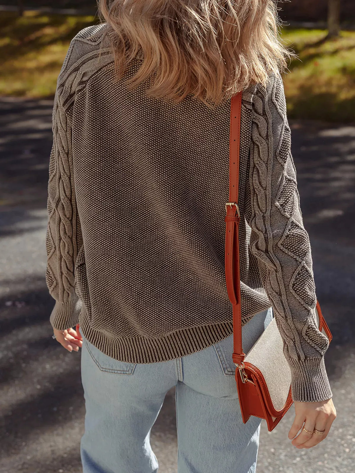 Contrast Cable Knit Sleeve Casual Sweater-Sweaters-Krush Kandy, Women's Online Fashion Boutique Located in Phoenix, Arizona (Scottsdale Area)