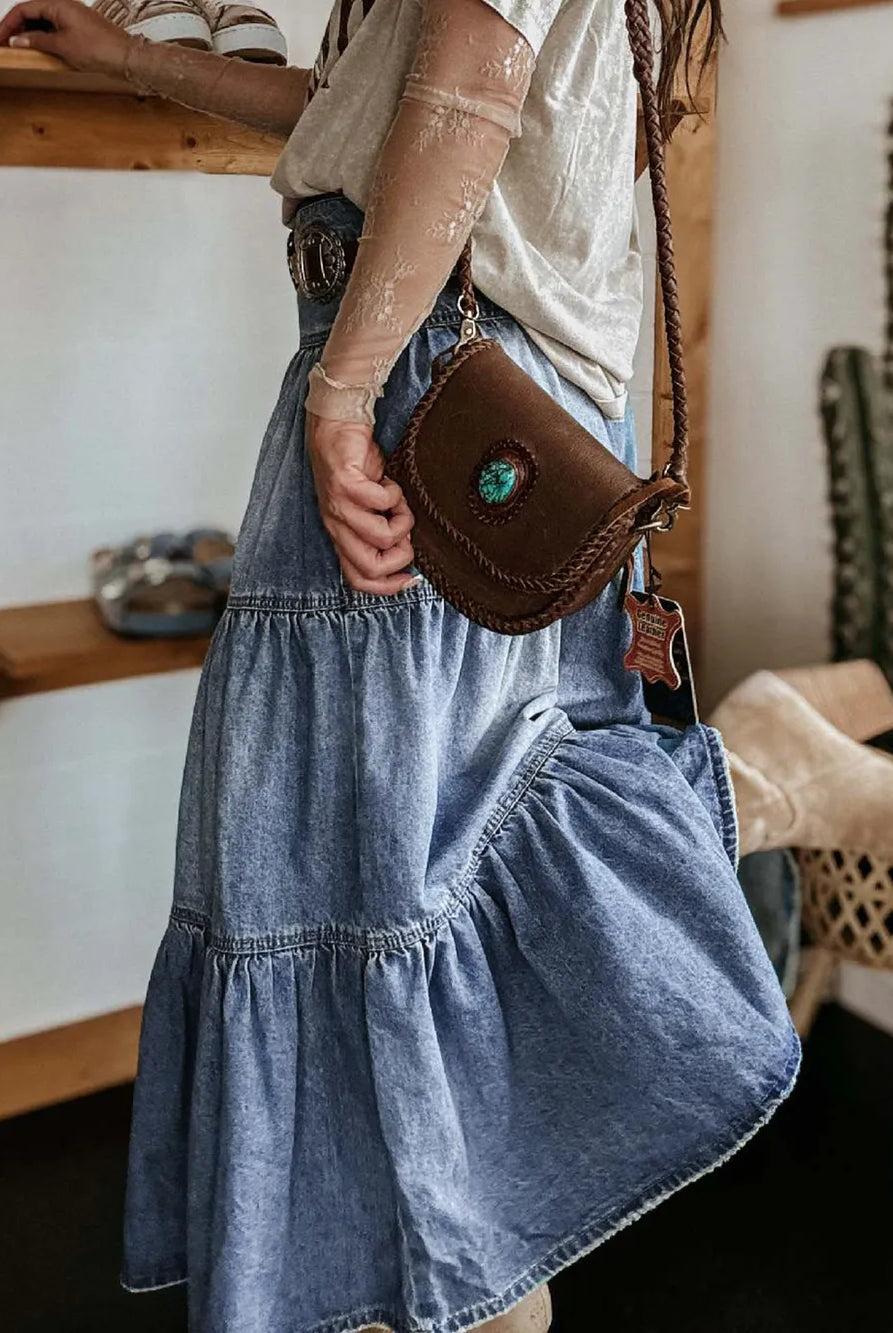 Vintage Indigo Tiered Denim Skirt-Skirts-Krush Kandy, Women's Online Fashion Boutique Located in Phoenix, Arizona (Scottsdale Area)