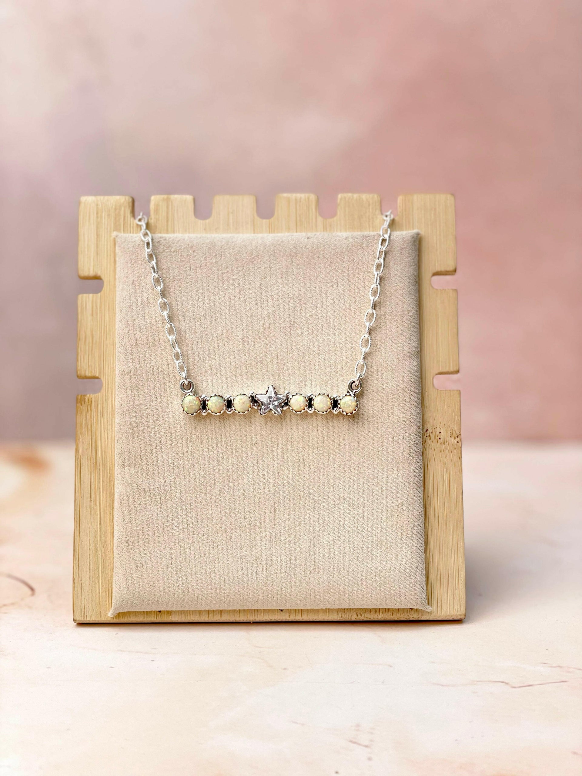 Star Bar Opals Chain Necklace-Necklaces-Krush Kandy, Women's Online Fashion Boutique Located in Phoenix, Arizona (Scottsdale Area)