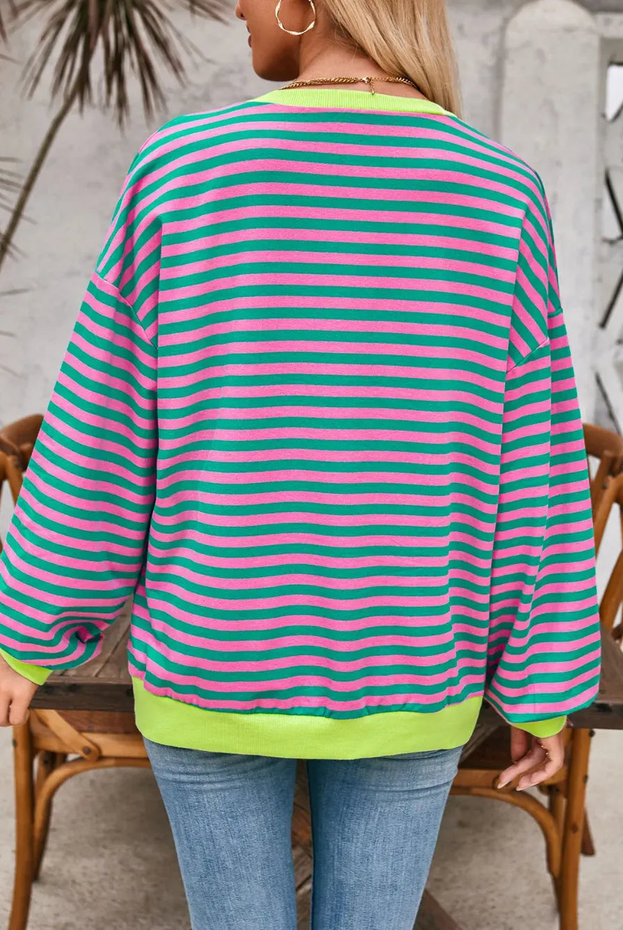 Lovelet Contrast Striped Long Sleeve Sweatshirt-Sweaters-Krush Kandy, Women's Online Fashion Boutique Located in Phoenix, Arizona (Scottsdale Area)