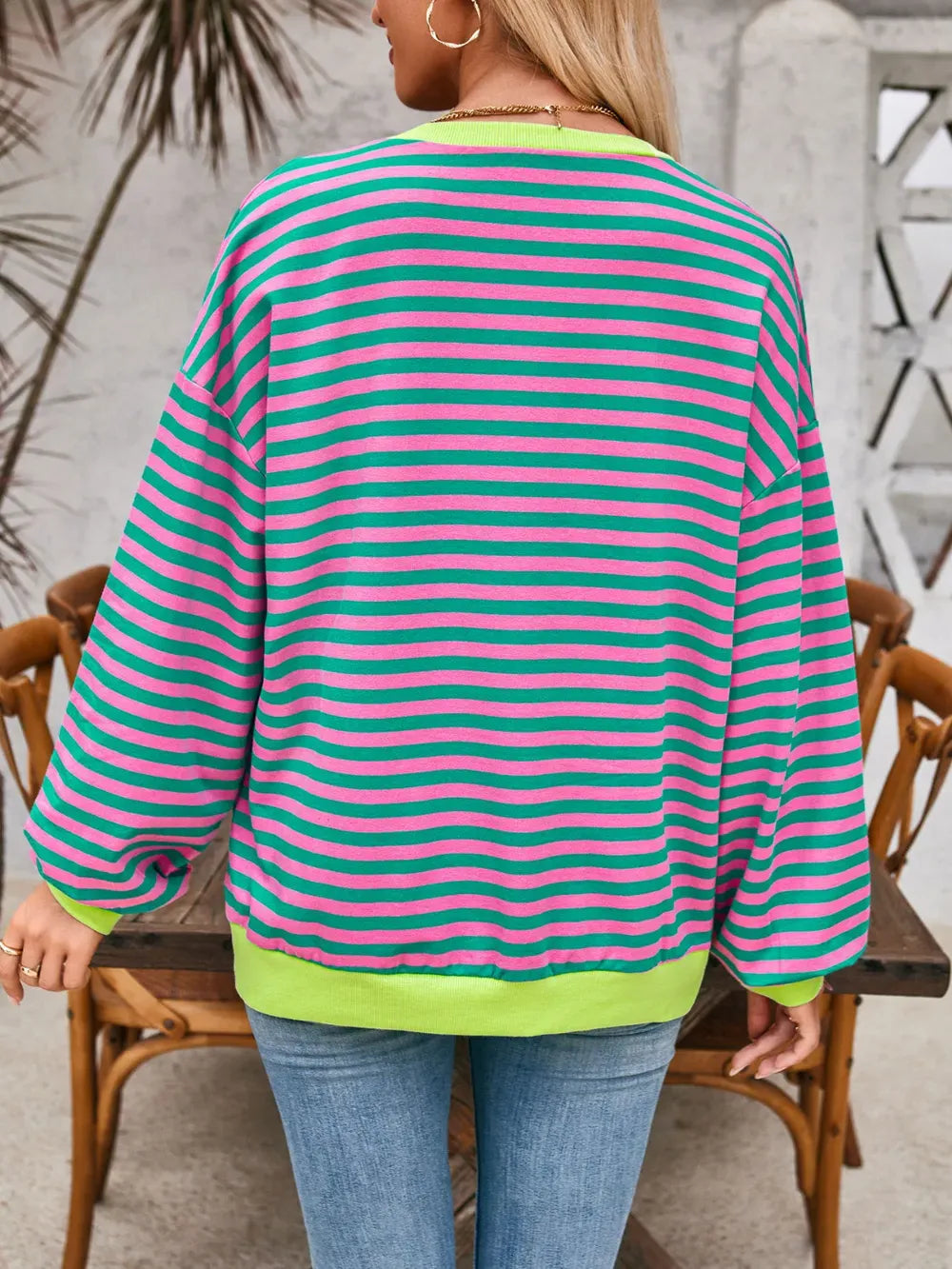 Lovelet Contrast Striped Long Sleeve Sweatshirt-Sweaters-Krush Kandy, Women's Online Fashion Boutique Located in Phoenix, Arizona (Scottsdale Area)