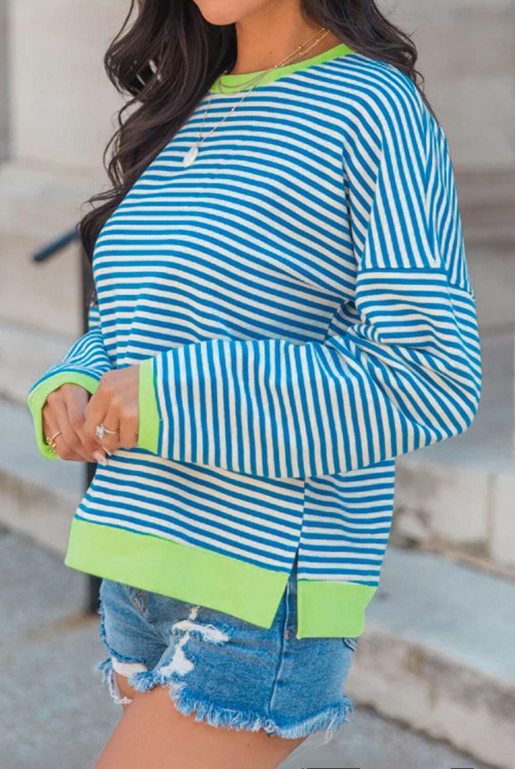 Perfee Striped Round Neck Long Sleeve Sweatshirt-Krush Kandy, Women's Online Fashion Boutique Located in Phoenix, Arizona (Scottsdale Area)