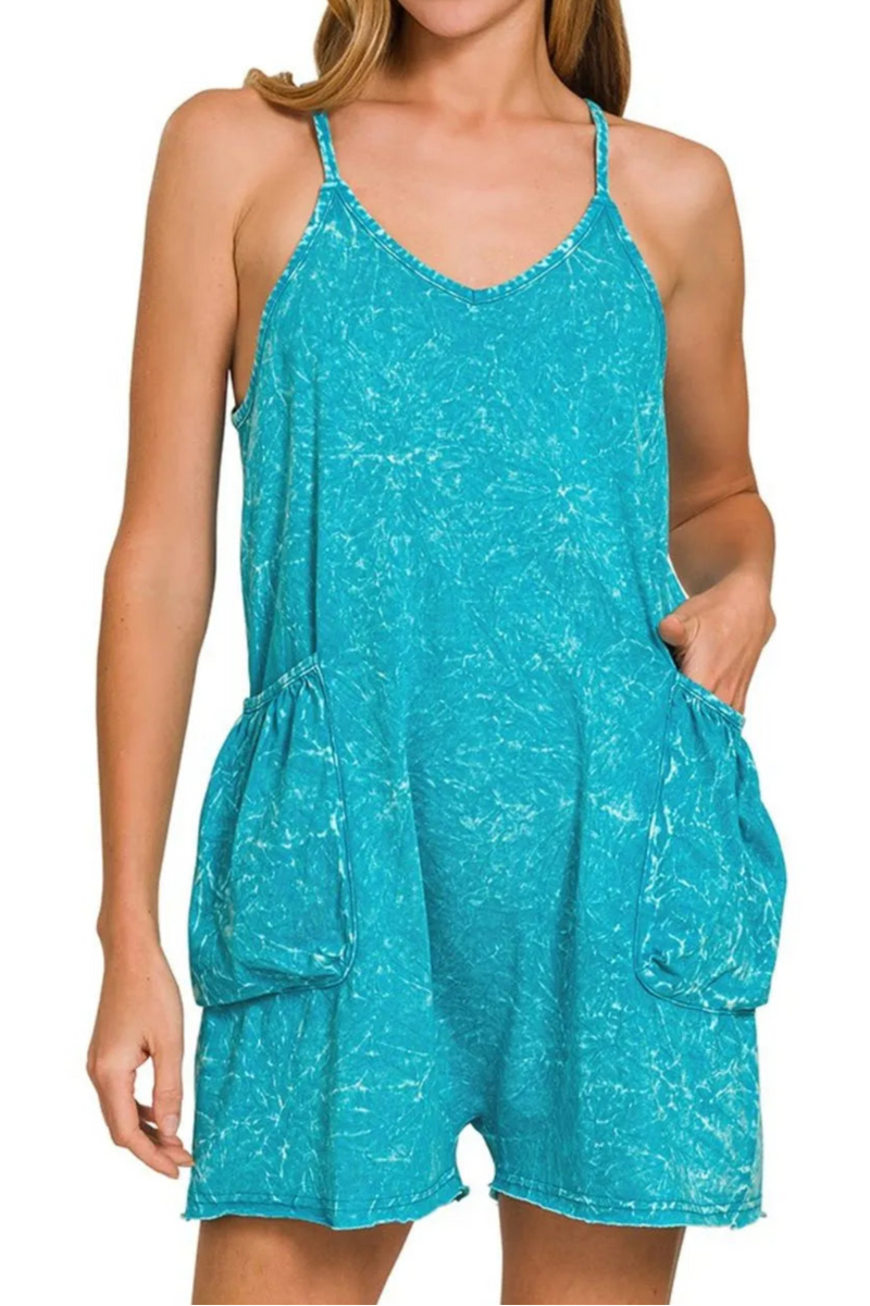 Zenana Acid Wash Spaghetti Strap Romper – Krush Kandy