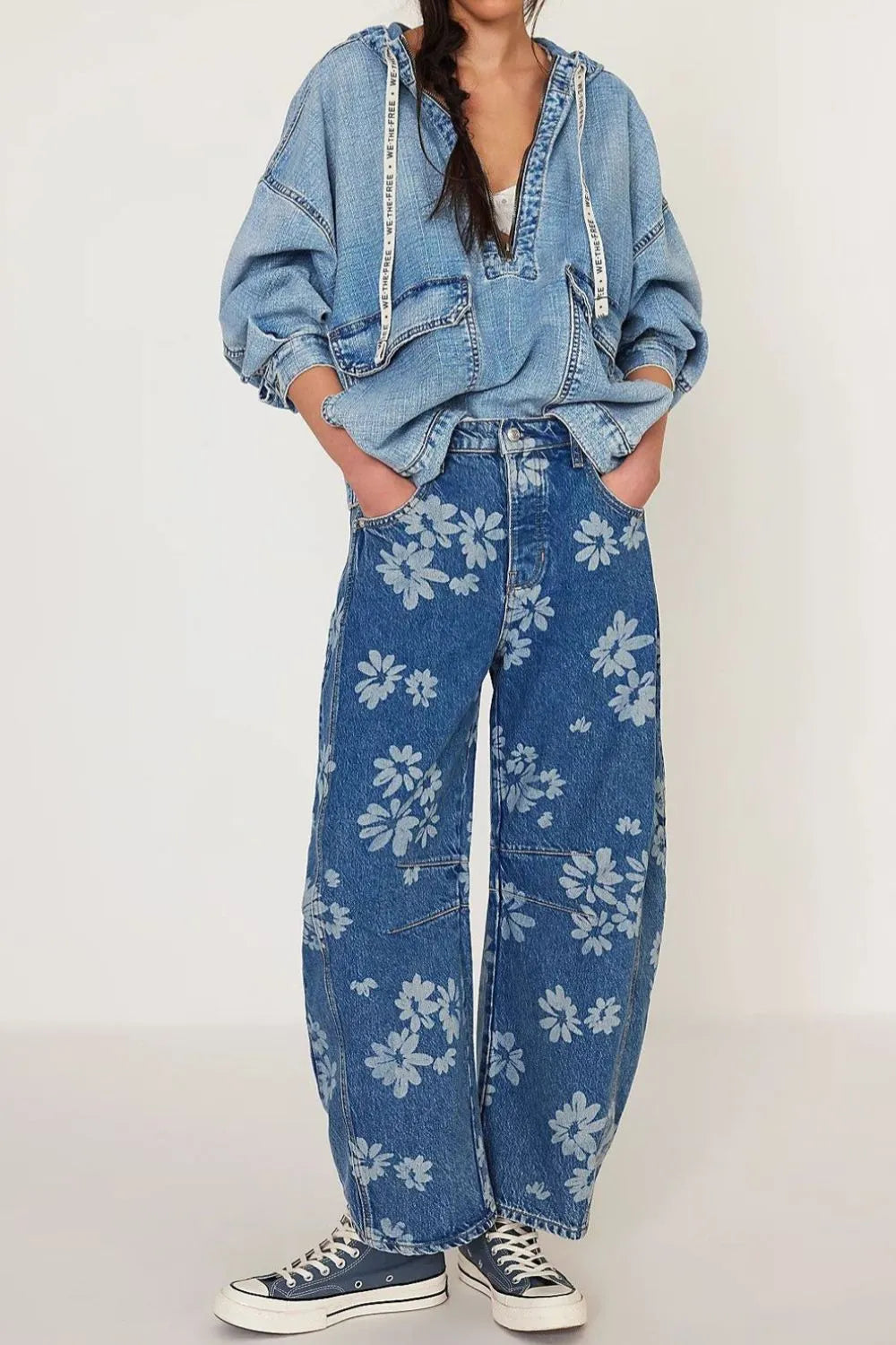 Flower Print Wide Leg Jeans-Denim-Krush Kandy, Women's Online Fashion Boutique Located in Phoenix, Arizona (Scottsdale Area)