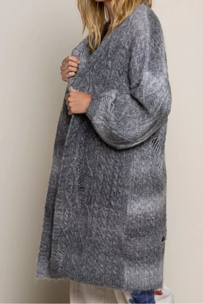 POL Distressed Cable-Knit Ombre Dying Cardigan-Cardigan-Krush Kandy, Women's Online Fashion Boutique Located in Phoenix, Arizona (Scottsdale Area)