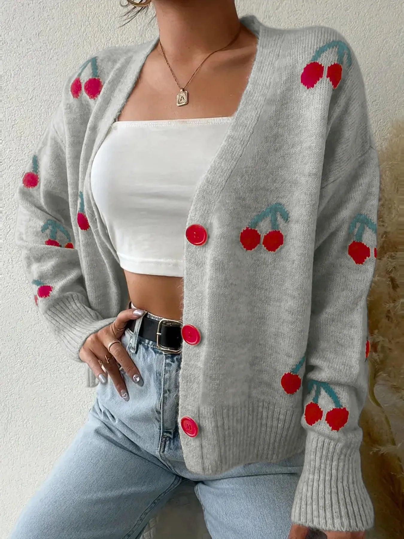 Cherry Button-Up Knit Cardigan-Tops-Krush Kandy, Women's Online Fashion Boutique Located in Phoenix, Arizona (Scottsdale Area)