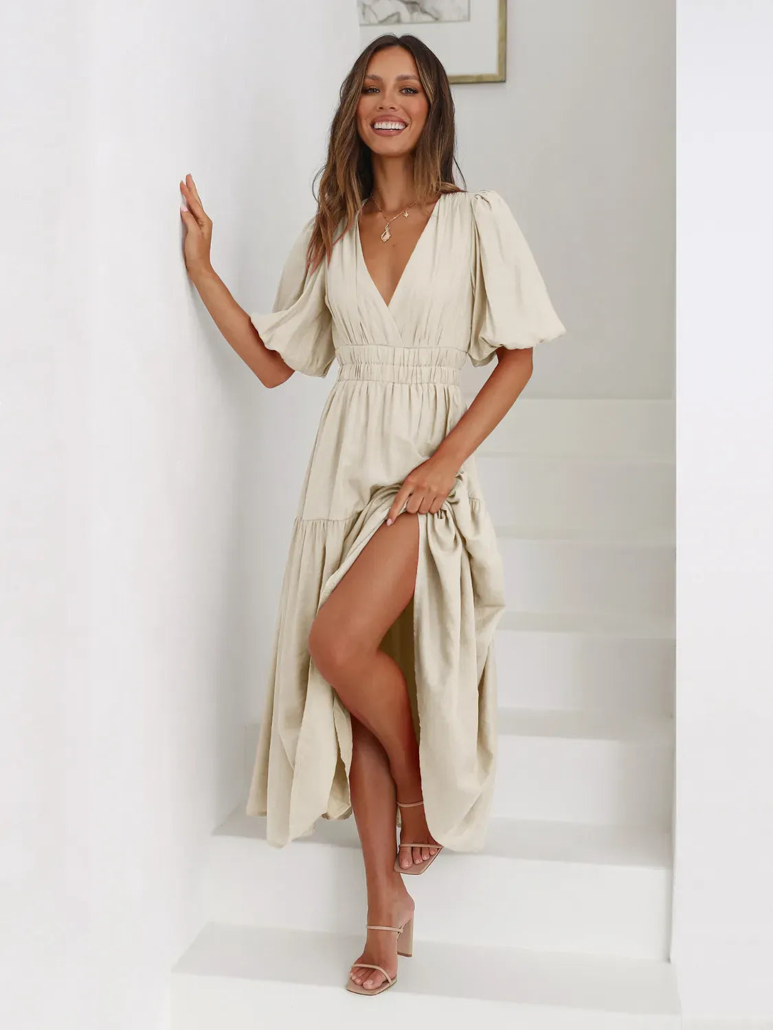 Tiered Surplice Half Sleeve Midi Dress-dress-Krush Kandy, Women's Online Fashion Boutique Located in Phoenix, Arizona (Scottsdale Area)