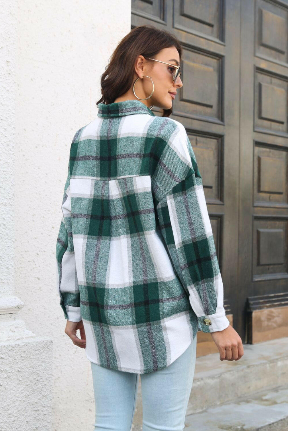 Plaid Button Up Collared Neck Long Sleeve Shirt-Long Sleeve Tops-Krush Kandy, Women's Online Fashion Boutique Located in Phoenix, Arizona (Scottsdale Area)