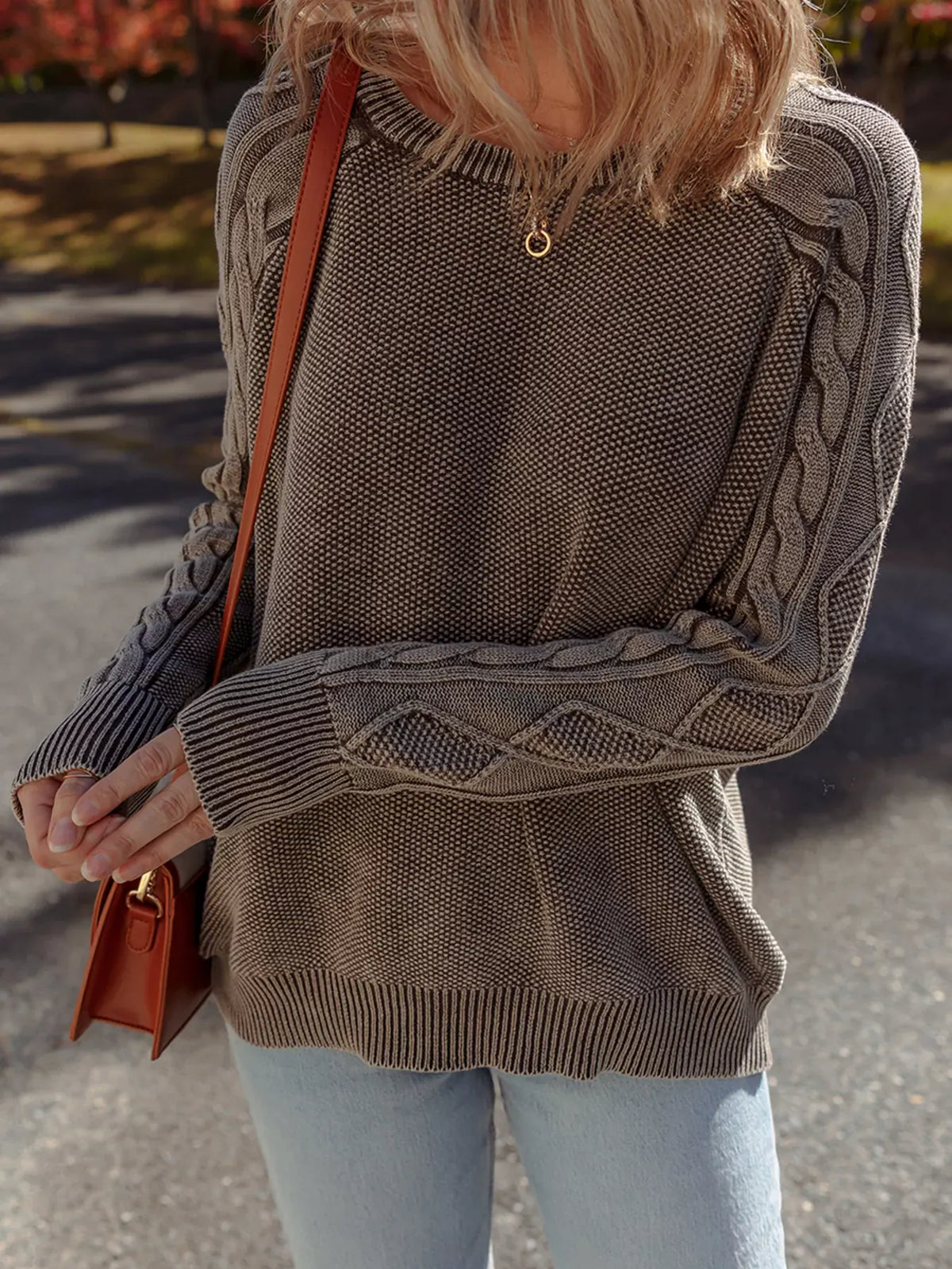 Contrast Cable Knit Sleeve Casual Sweater-Sweaters-Krush Kandy, Women's Online Fashion Boutique Located in Phoenix, Arizona (Scottsdale Area)