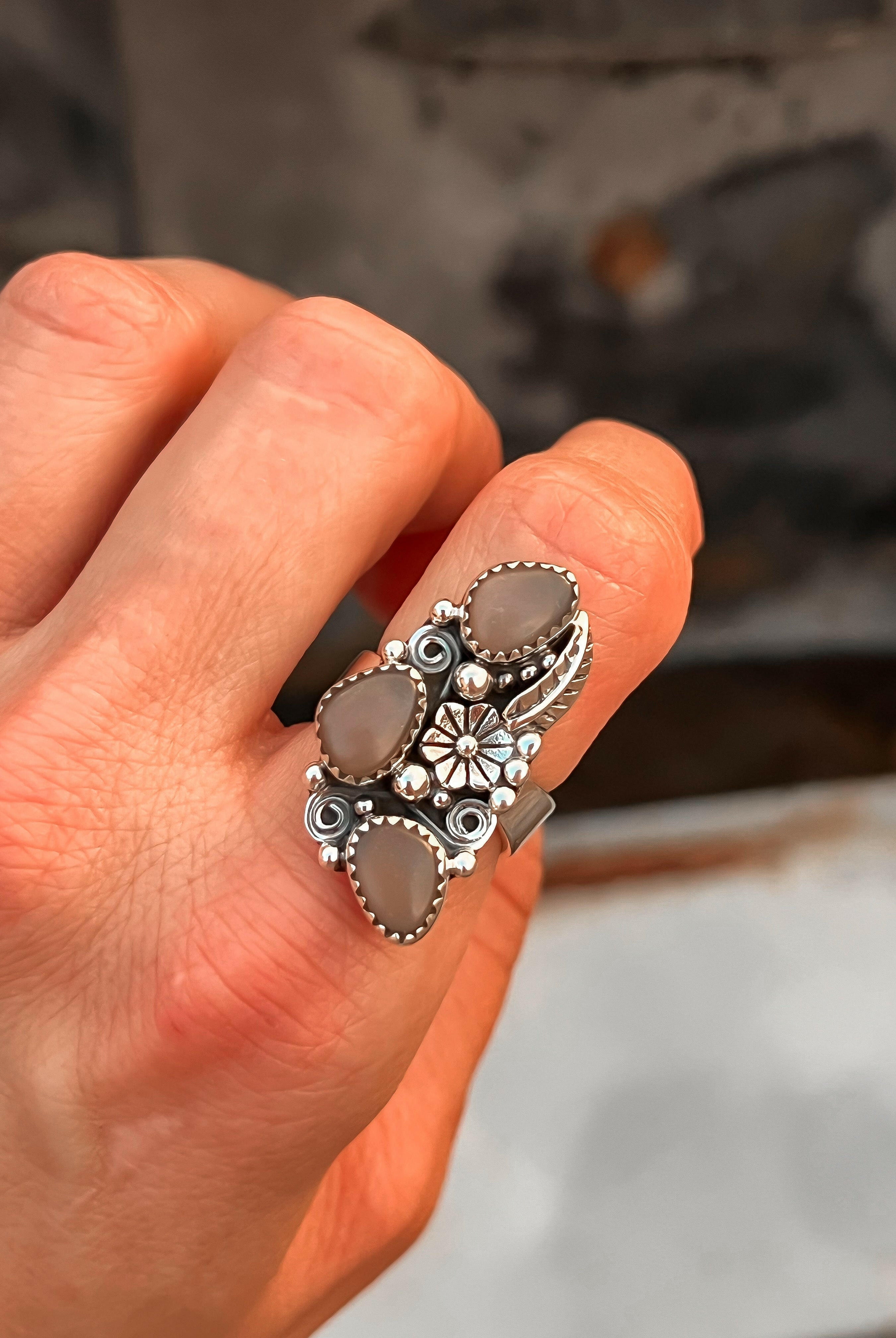The Henley Triple Stone Flower Ring MADE TO ORDER-Cluster Rings-Krush Kandy, Women's Online Fashion Boutique Located in Phoenix, Arizona (Scottsdale Area)