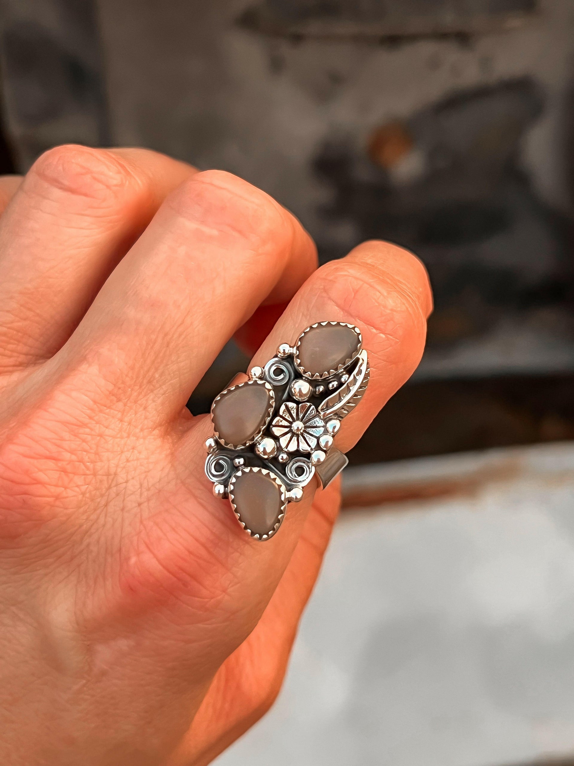 The Henley Triple Stone Flower Ring MADE TO ORDER-Cluster Rings-Krush Kandy, Women's Online Fashion Boutique Located in Phoenix, Arizona (Scottsdale Area)