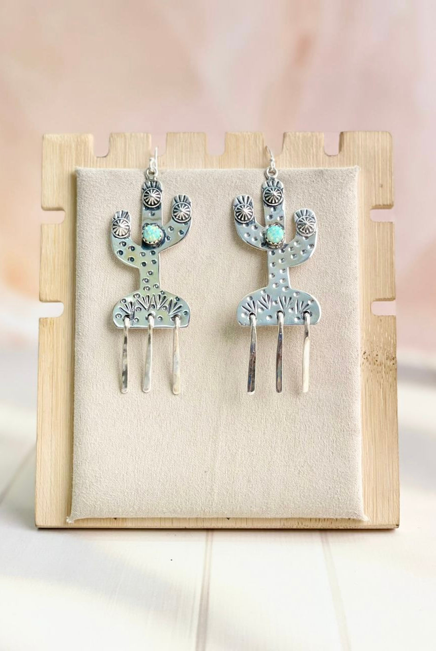 Boho Fringe Cactus Opal Dangle Earrings-Earrings-Krush Kandy, Women's Online Fashion Boutique Located in Phoenix, Arizona (Scottsdale Area)