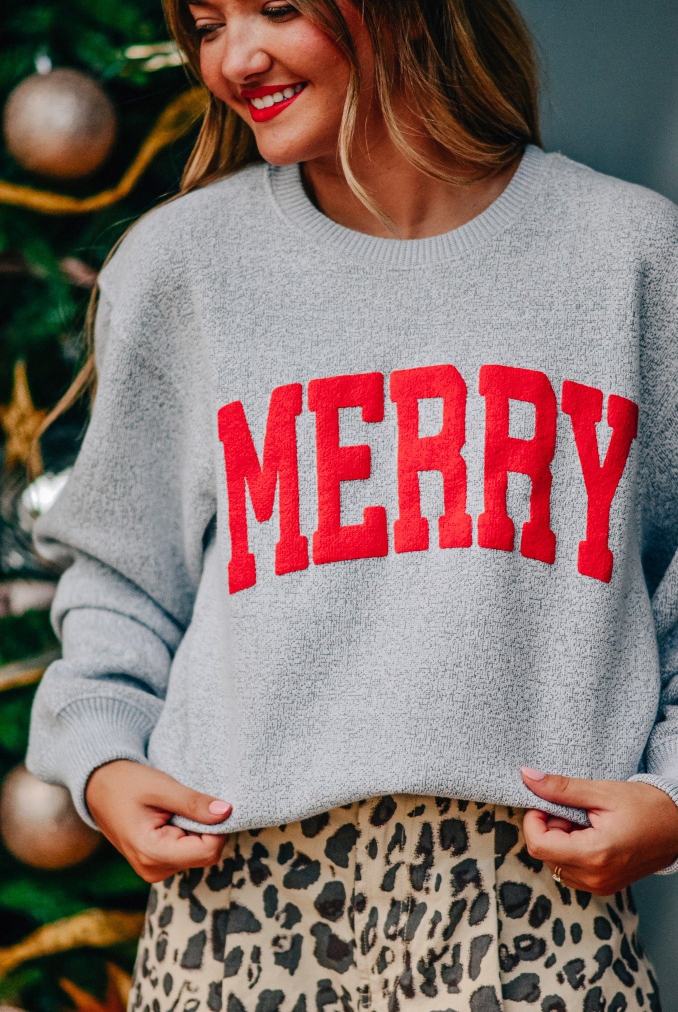 Merry Silver Knit Sweatshirt-Krush Kandy, Women's Online Fashion Boutique Located in Phoenix, Arizona (Scottsdale Area)