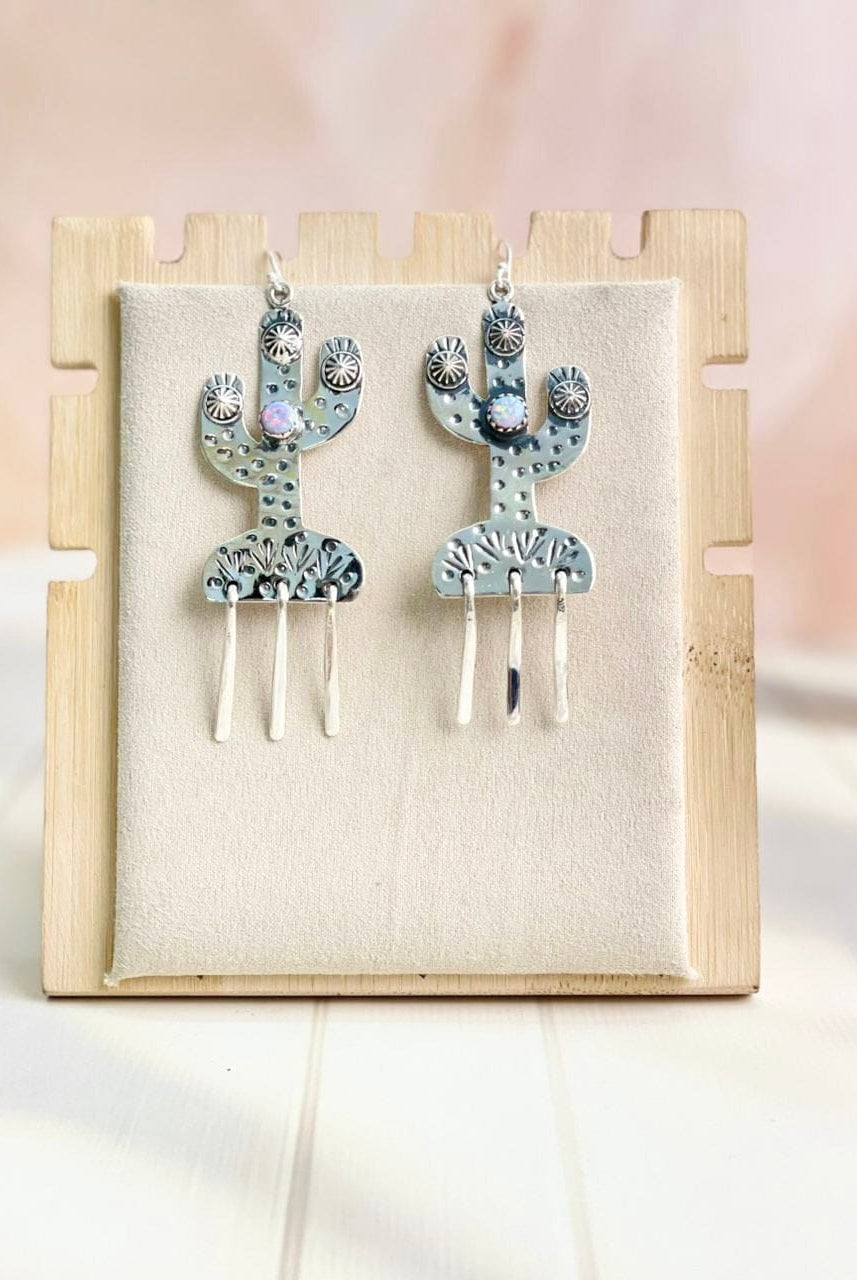 Boho Fringe Cactus Opal Dangle Earrings-Earrings-Krush Kandy, Women's Online Fashion Boutique Located in Phoenix, Arizona (Scottsdale Area)