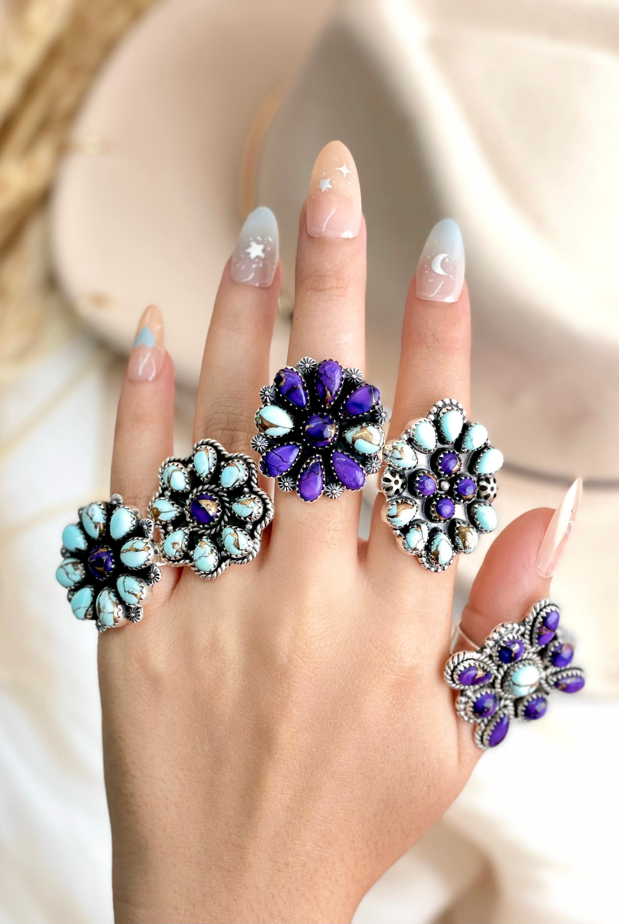 Midnight Muse Multi Dahlia Ring Clusters-Rings-Krush Kandy, Women's Online Fashion Boutique Located in Phoenix, Arizona (Scottsdale Area)