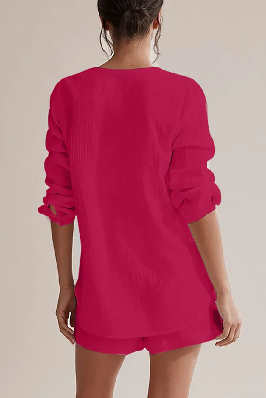 Notched Long Sleeve Top and Shorts Set-Krush Kandy, Women's Online Fashion Boutique Located in Phoenix, Arizona (Scottsdale Area)