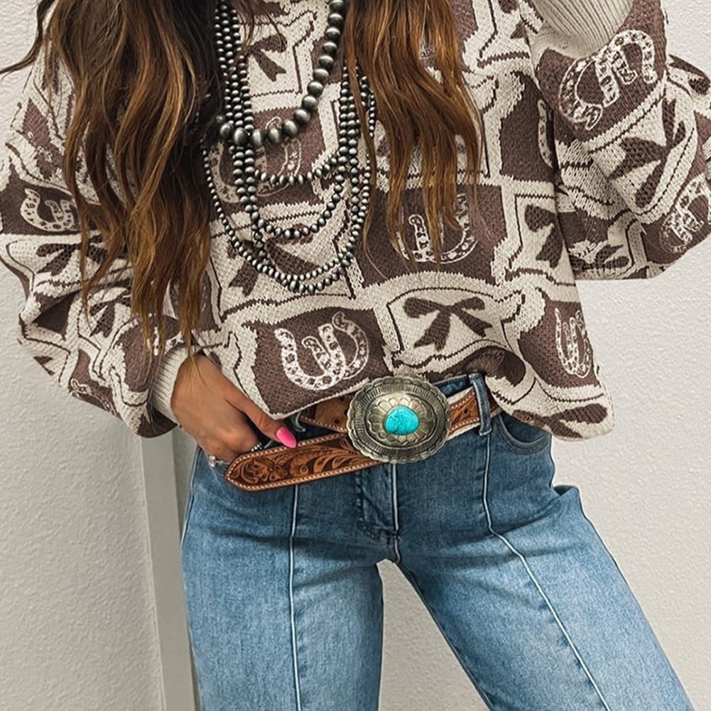 Western Rodeo Bow & Horseshoe Sweater-Sweaters-Krush Kandy, Women's Online Fashion Boutique Located in Phoenix, Arizona (Scottsdale Area)