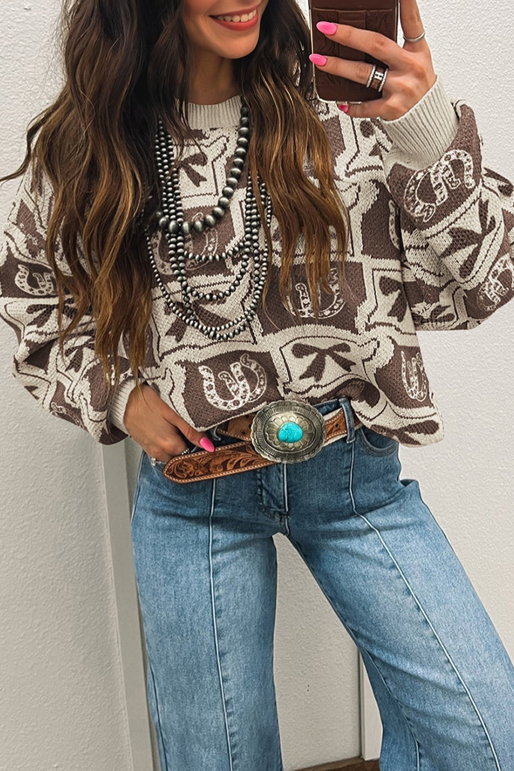 Western Rodeo Bow & Horseshoe Sweater-Sweaters-Krush Kandy, Women's Online Fashion Boutique Located in Phoenix, Arizona (Scottsdale Area)