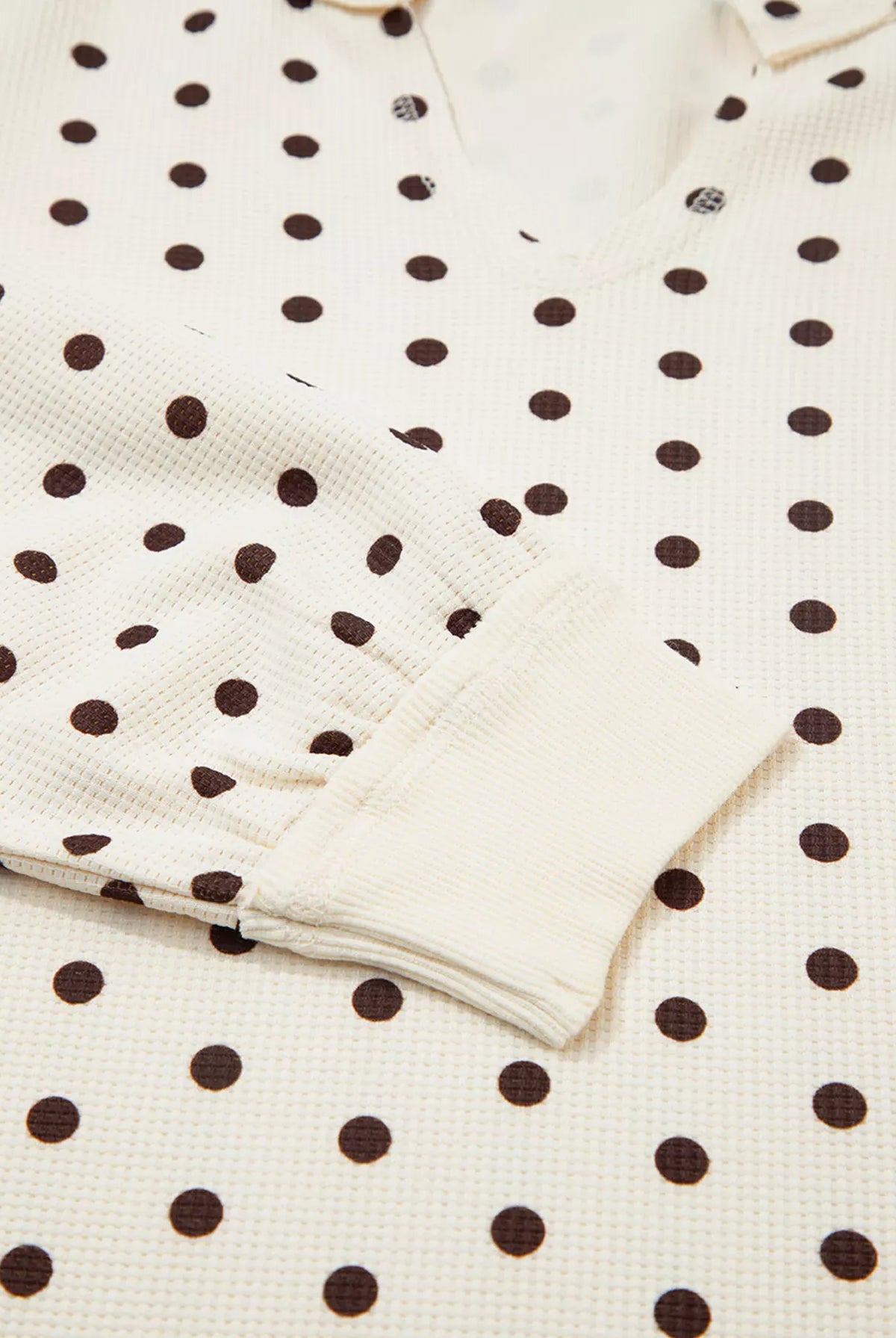 Polka Dot Notched Long Sleeve Top and Drawstring Joggers Lounge Set-Loungewear-Krush Kandy, Women's Online Fashion Boutique Located in Phoenix, Arizona (Scottsdale Area)