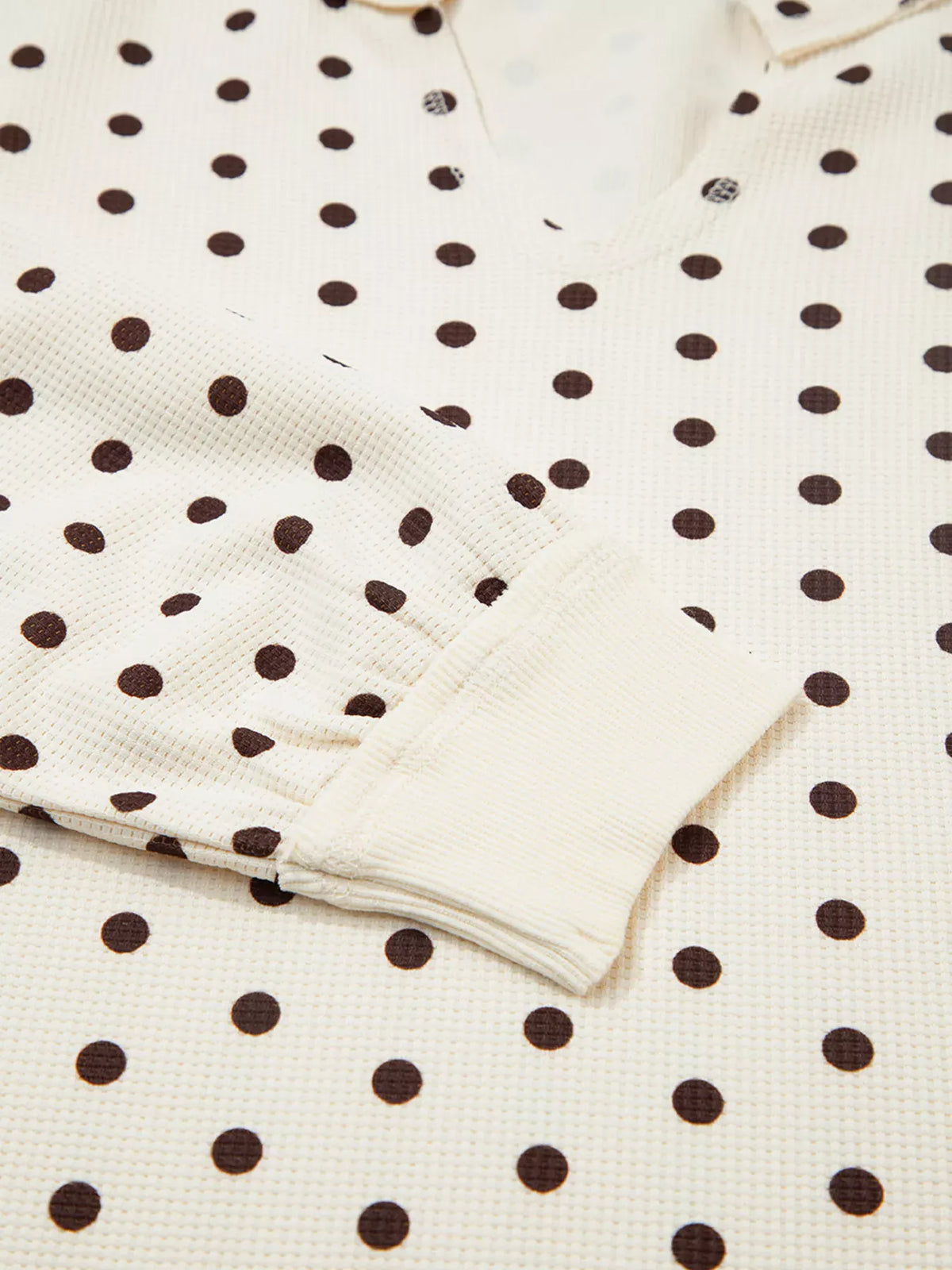 Polka Dot Notched Long Sleeve Top and Drawstring Joggers Lounge Set-Loungewear-Krush Kandy, Women's Online Fashion Boutique Located in Phoenix, Arizona (Scottsdale Area)