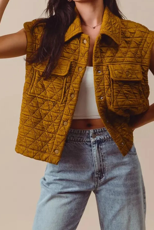 SO ME Triangle Quilting Stitch Button Up Knit Vest-Vests-Krush Kandy, Women's Online Fashion Boutique Located in Phoenix, Arizona (Scottsdale Area)