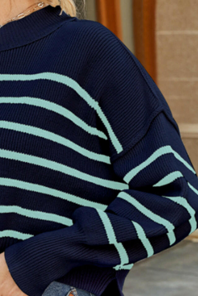 Round Neck Striped Lantern Sleeve Sweater-Krush Kandy, Women's Online Fashion Boutique Located in Phoenix, Arizona (Scottsdale Area)