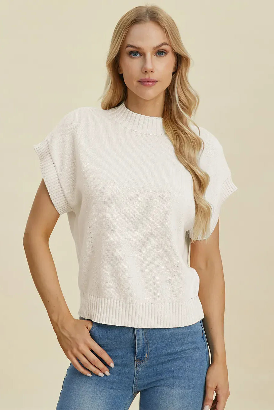 Double Take Full Size Mock Neck Short Sleeve Sweater-Krush Kandy, Women's Online Fashion Boutique Located in Phoenix, Arizona (Scottsdale Area)