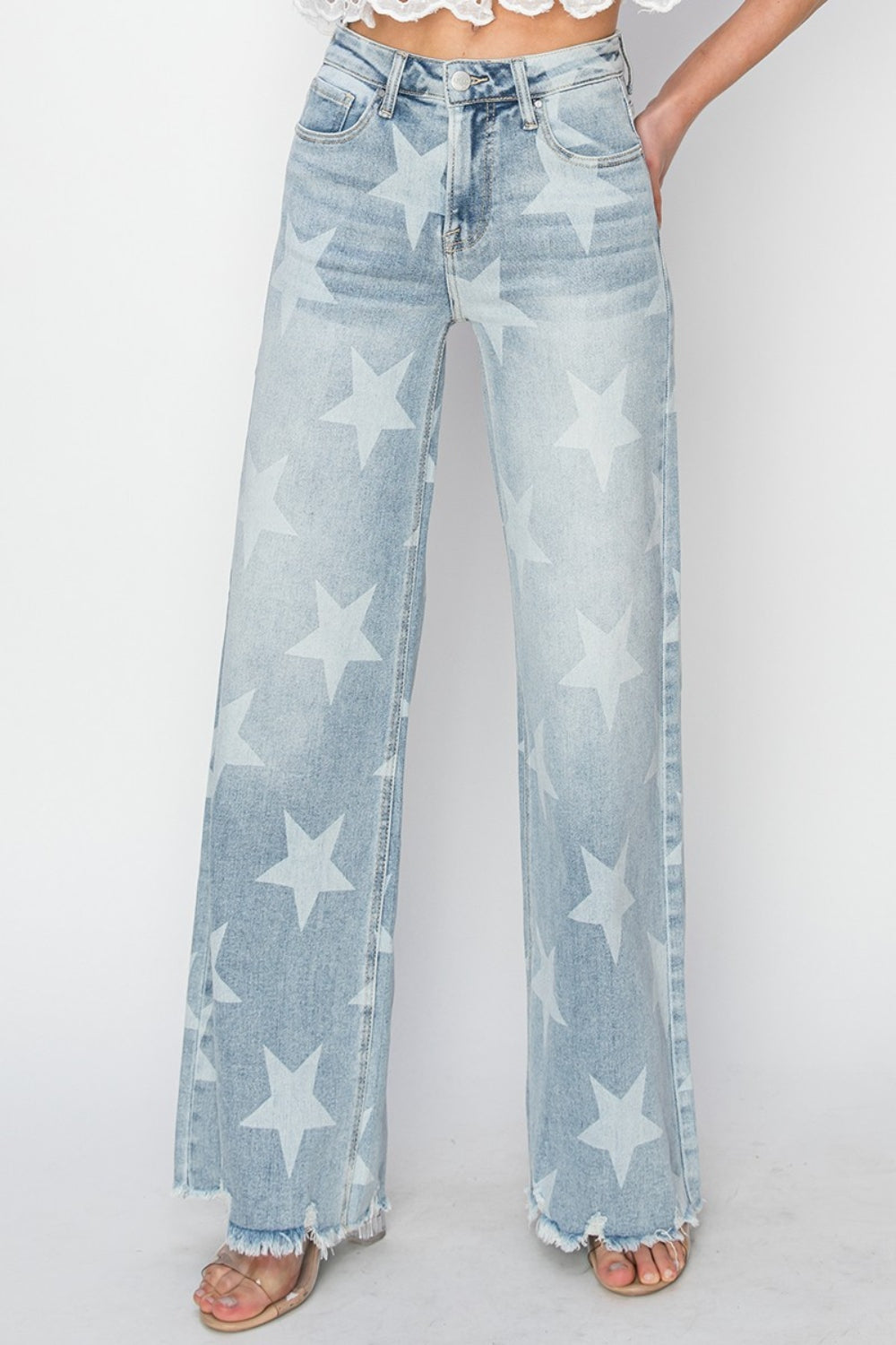 RISEN Full Size Raw Hem Star Wide Leg Jeans-Krush Kandy, Women's Online Fashion Boutique Located in Phoenix, Arizona (Scottsdale Area)