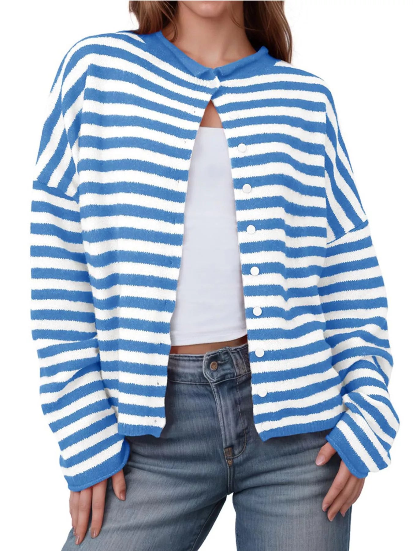 Striped Button-Up Cardigan-Sweaters-Krush Kandy, Women's Online Fashion Boutique Located in Phoenix, Arizona (Scottsdale Area)