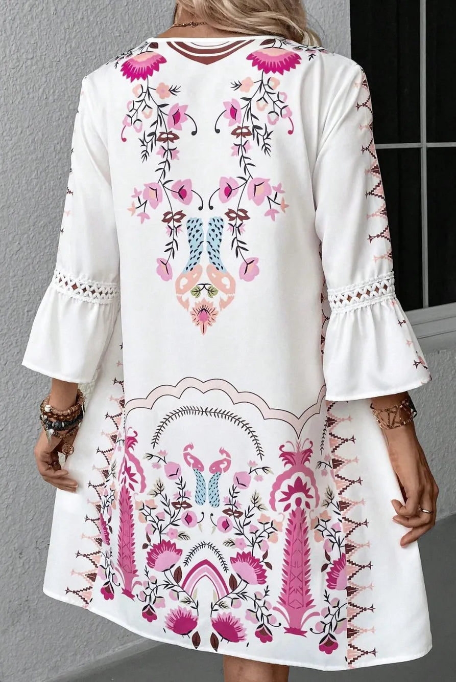Lace Detail Printed Three-Quarter Sleeve Dress-Dresses-Krush Kandy, Women's Online Fashion Boutique Located in Phoenix, Arizona (Scottsdale Area)