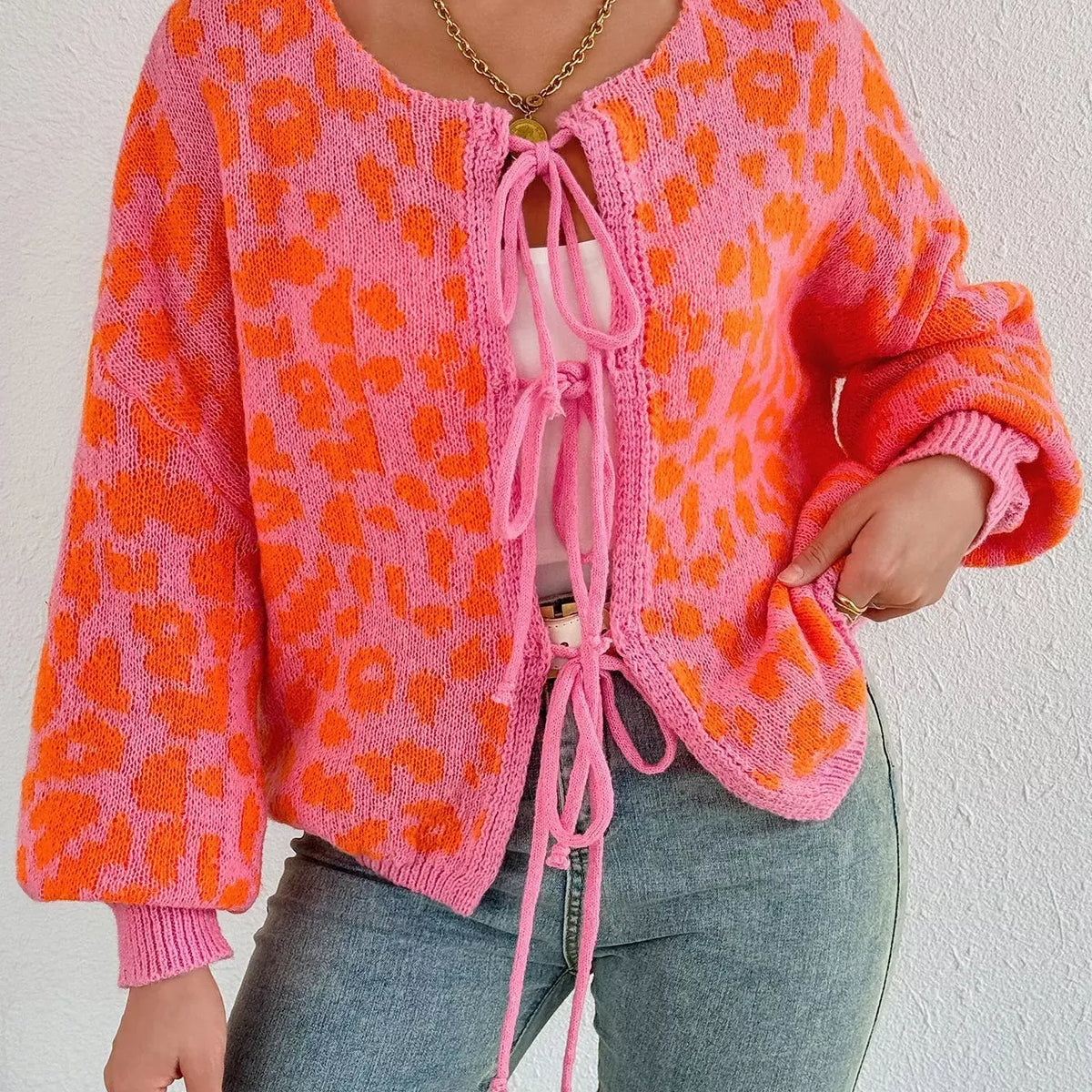Leopard Tie Front Cardigan-Sweater-Krush Kandy, Women's Online Fashion Boutique Located in Phoenix, Arizona (Scottsdale Area)