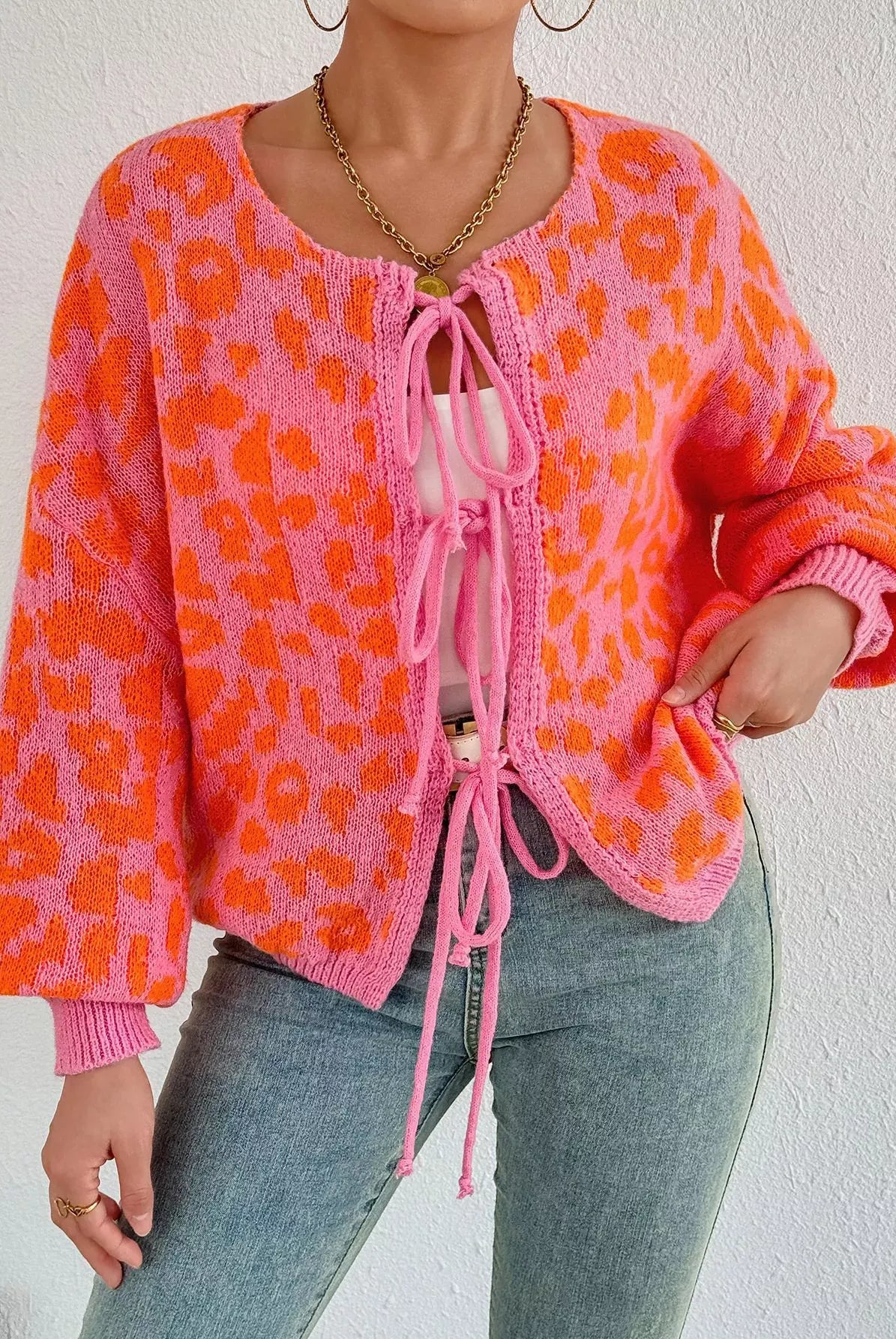 Leopard Tie Front Cardigan-Sweater-Krush Kandy, Women's Online Fashion Boutique Located in Phoenix, Arizona (Scottsdale Area)