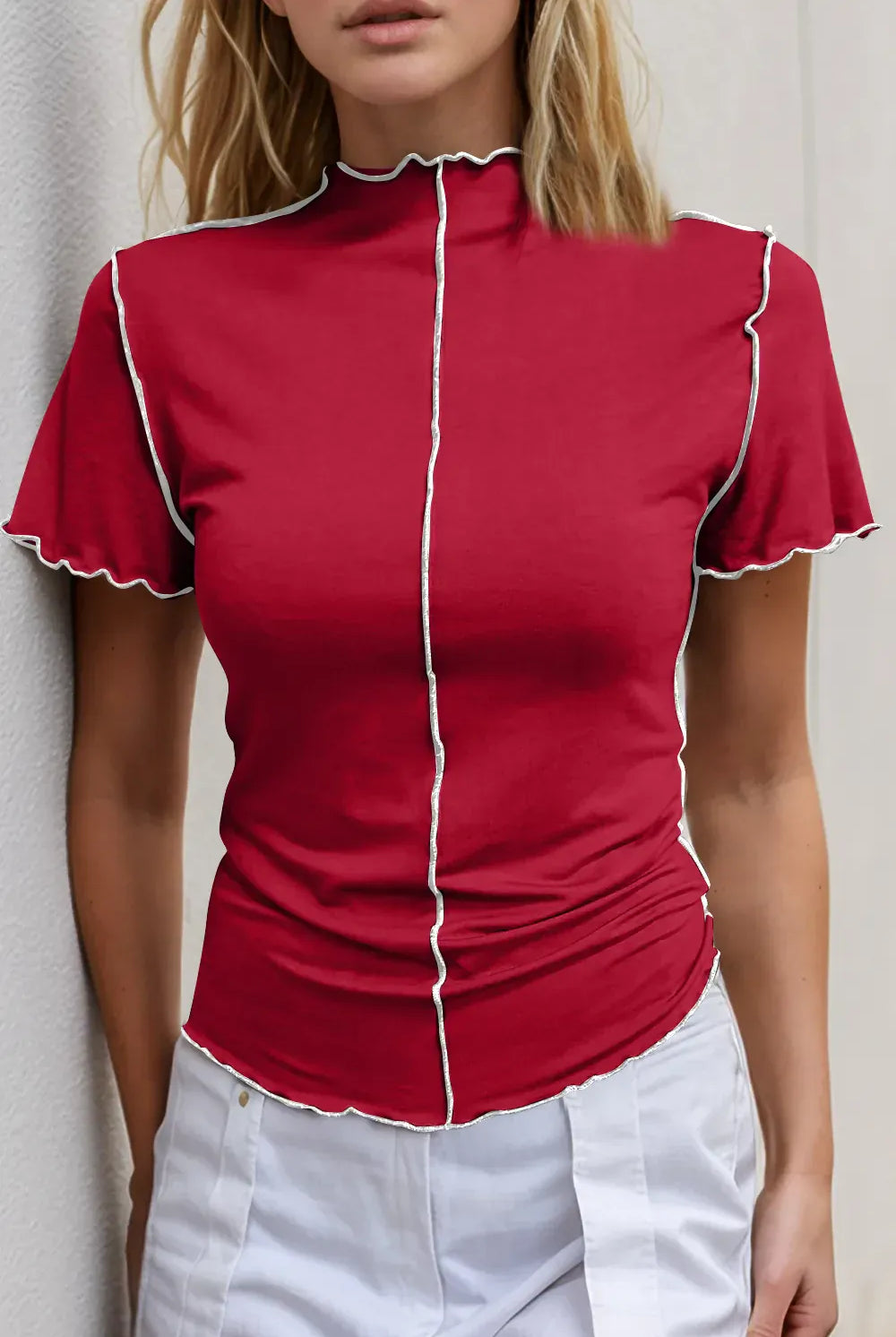 Ruffled Edge Mock Neck Top-Tops-Krush Kandy, Women's Online Fashion Boutique Located in Phoenix, Arizona (Scottsdale Area)