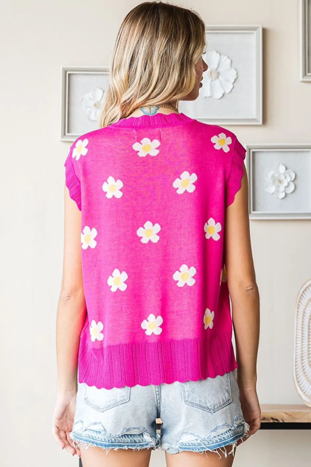 First Love Full Size Flower Pattern Round Neck Sweater Vest-Sweaters-Krush Kandy, Women's Online Fashion Boutique Located in Phoenix, Arizona (Scottsdale Area)