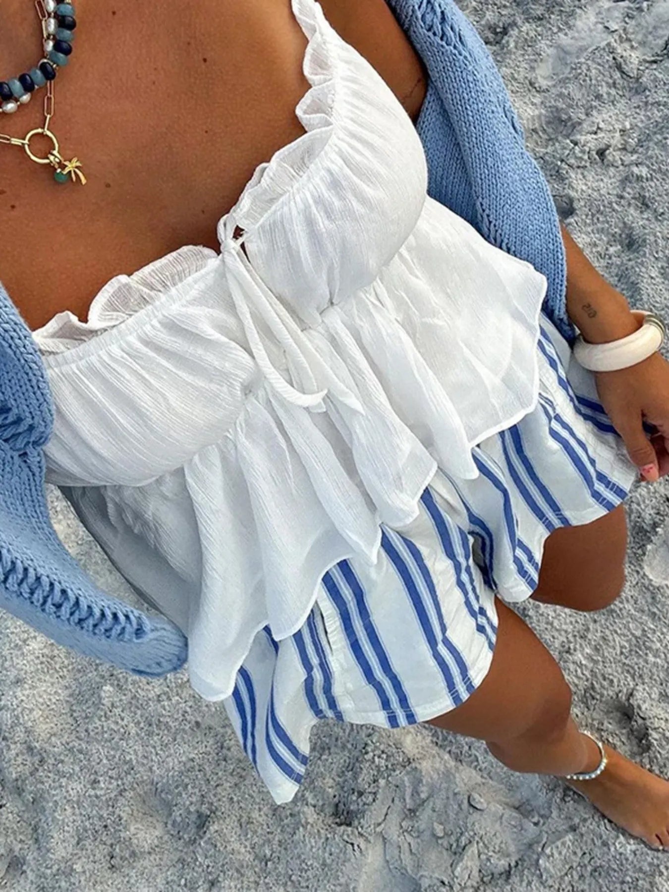 Striped High-Waist Linen Blend Summer Shorts-Shorts-Krush Kandy, Women's Online Fashion Boutique Located in Phoenix, Arizona (Scottsdale Area)