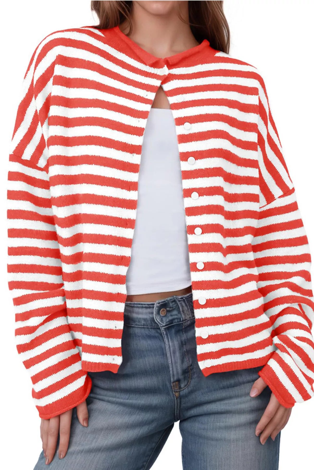 Striped Button-Up Cardigan-Sweaters-Krush Kandy, Women's Online Fashion Boutique Located in Phoenix, Arizona (Scottsdale Area)