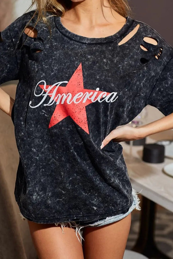 BiBi Laser Cut Mineral Washed Jersey Top with America-Tops-Krush Kandy, Women's Online Fashion Boutique Located in Phoenix, Arizona (Scottsdale Area)