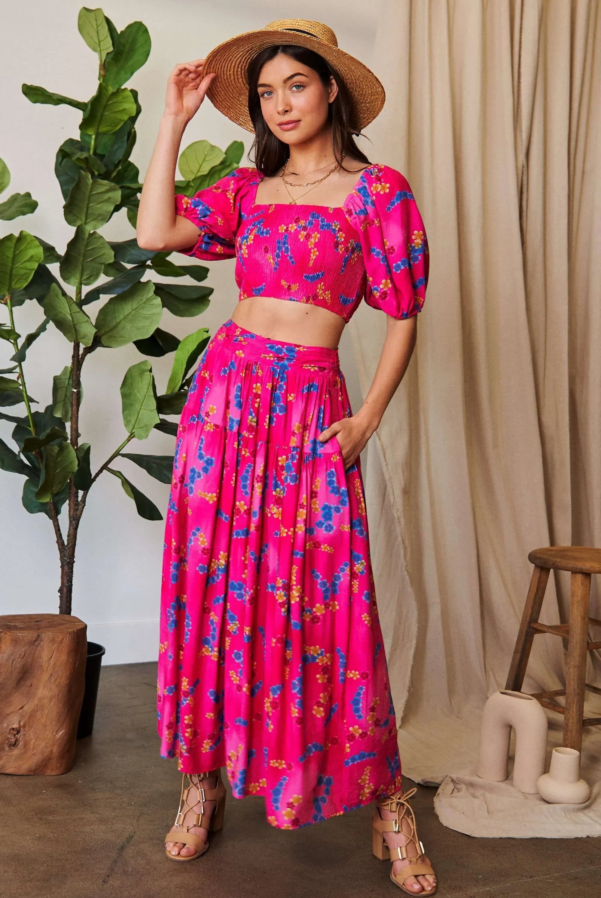 Davi & Dani Printed Smocking Waistband Ruffled Maxi Skirt-Krush Kandy, Women's Online Fashion Boutique Located in Phoenix, Arizona (Scottsdale Area)